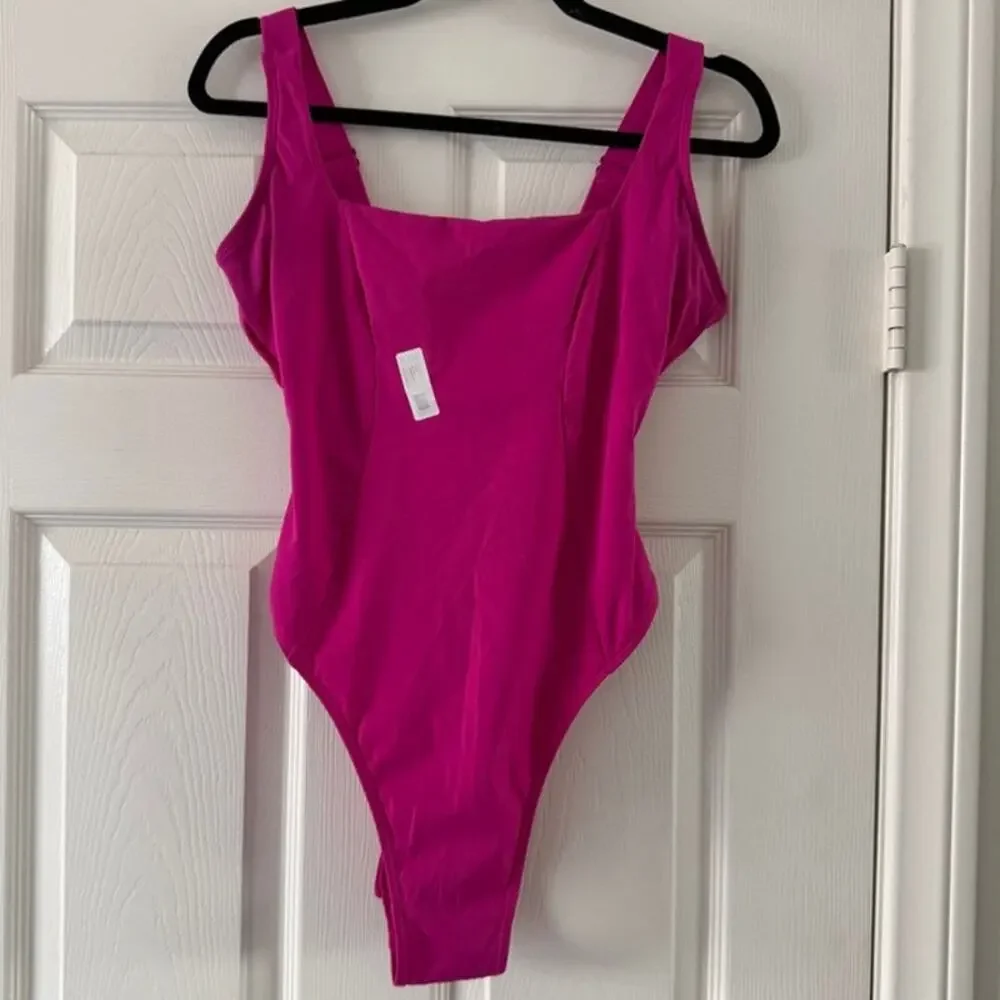 ta3 hi cut squarey one piece swim in pink, women size large regular / long